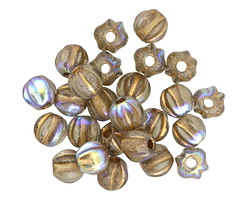 Czech Glass Smoke AB w/ Gold Wash Large Hole Melon Round 6mm