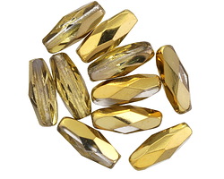 Czech Glass Crystal w/ Gold Faceted Rice 14x6mm