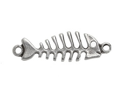 Mykonos Antique Silver (plated) Fish Skeleton Link 36x11mm