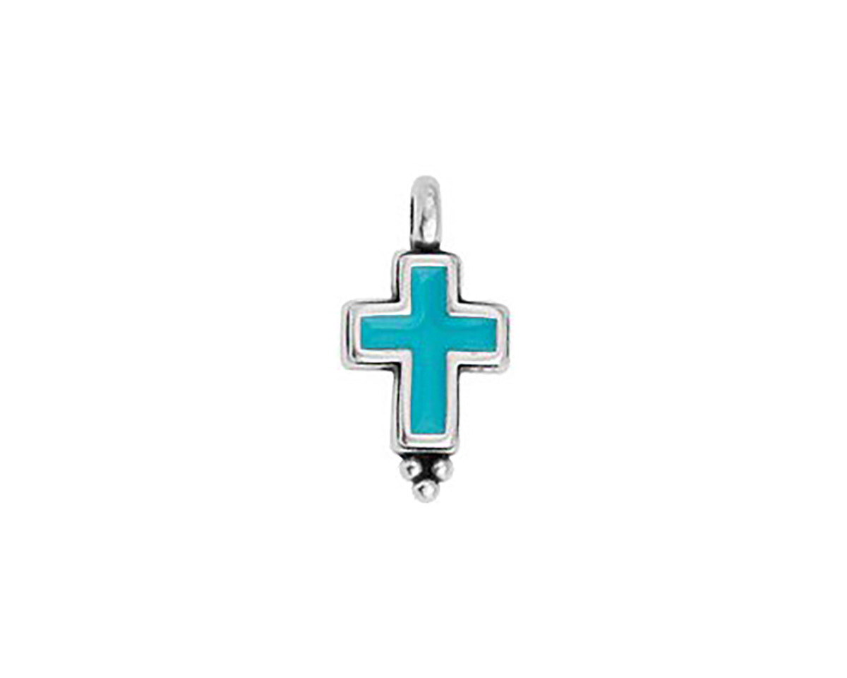 Antique Silver (plated) Turquoise Enamel Cross Focal 9x17mm