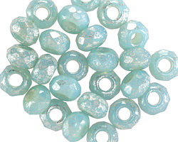 Czech Glass Aqua Mercury Large Hole Fire Polished Rondelle 5x8mm