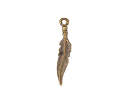 Mykonos Antique Brass (plated) Feather Charm 5x27mm
