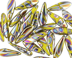 Czech Glass Wasabi w/ Silver & Peacock Finish Dagger 5x16mm