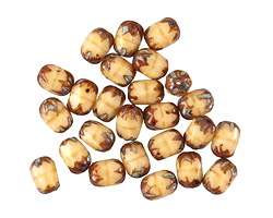 Czech Glass Swirled Ivory w/ Antique Picasso Cruller Barrel 6x4mm