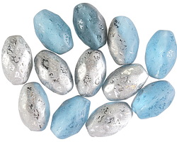 Czech Glass Textured Aquamarine w/ Silver Fire Polished Rice 12x8mm