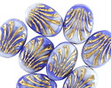 Czech Glass Cobalt Marble w/ Gold Fan Oval 17x12mm