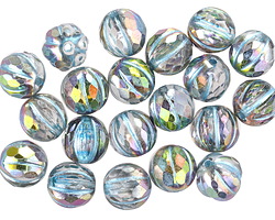 Czech Glass Crystal AB w/ Silver & Metallic Turquoise Faceted Melon Round 8mm