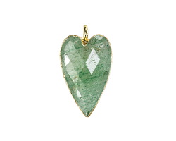 Green Strawberry Quartz Faceted Heart Pendant w/ Gold Finish 13x20mm