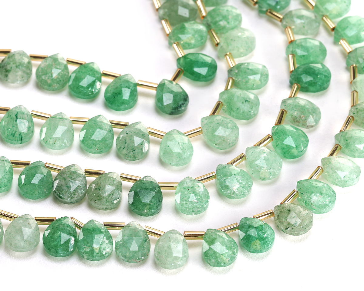 Green Strawberry Quartz (A) Microfaceted Teardrop 8x10mm