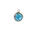 Pacific Blue Crystal Round Drop in Gold Finish Bezel 12.8x16.5mm