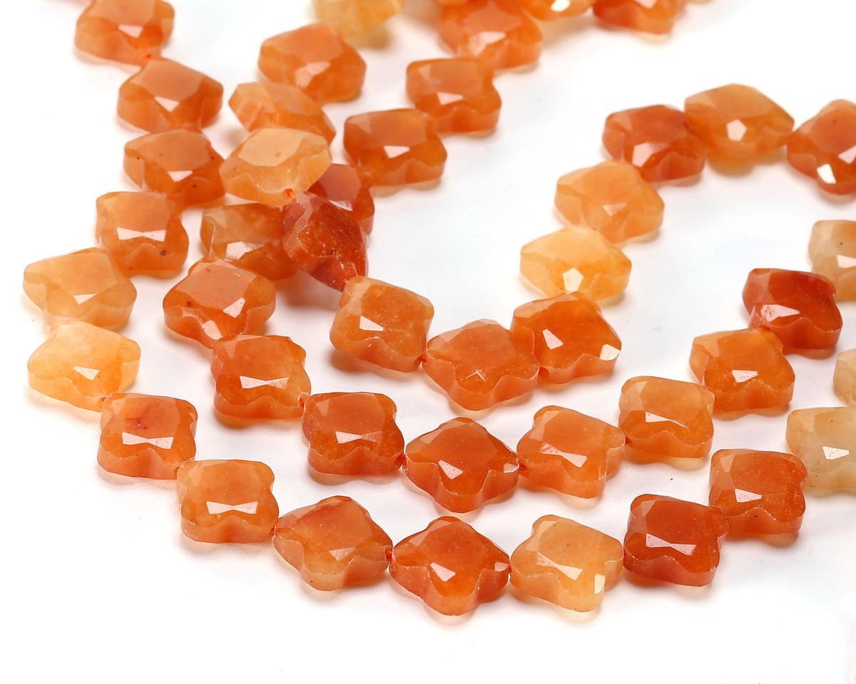 Red Aventurine Faceted Quatrefoil 13mm