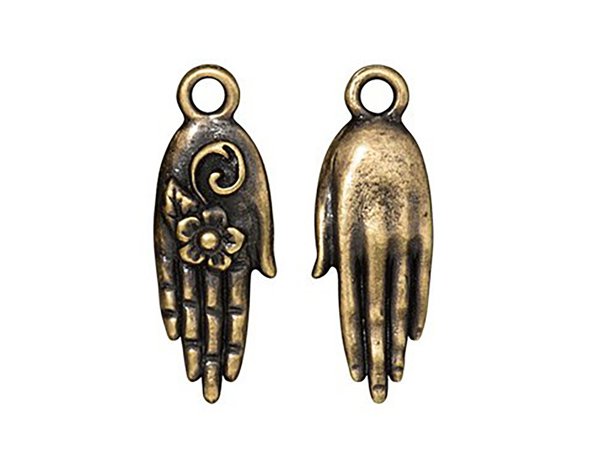 TierraCast Antique Brass (plated) Blossom Hand Charm 9.5x27mm