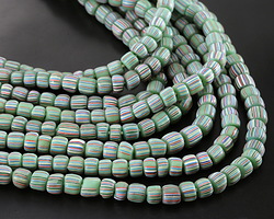 Java Glass Emerald Green w/ Stripes Graduated Gooseberry Beads 3-6x4-6mm