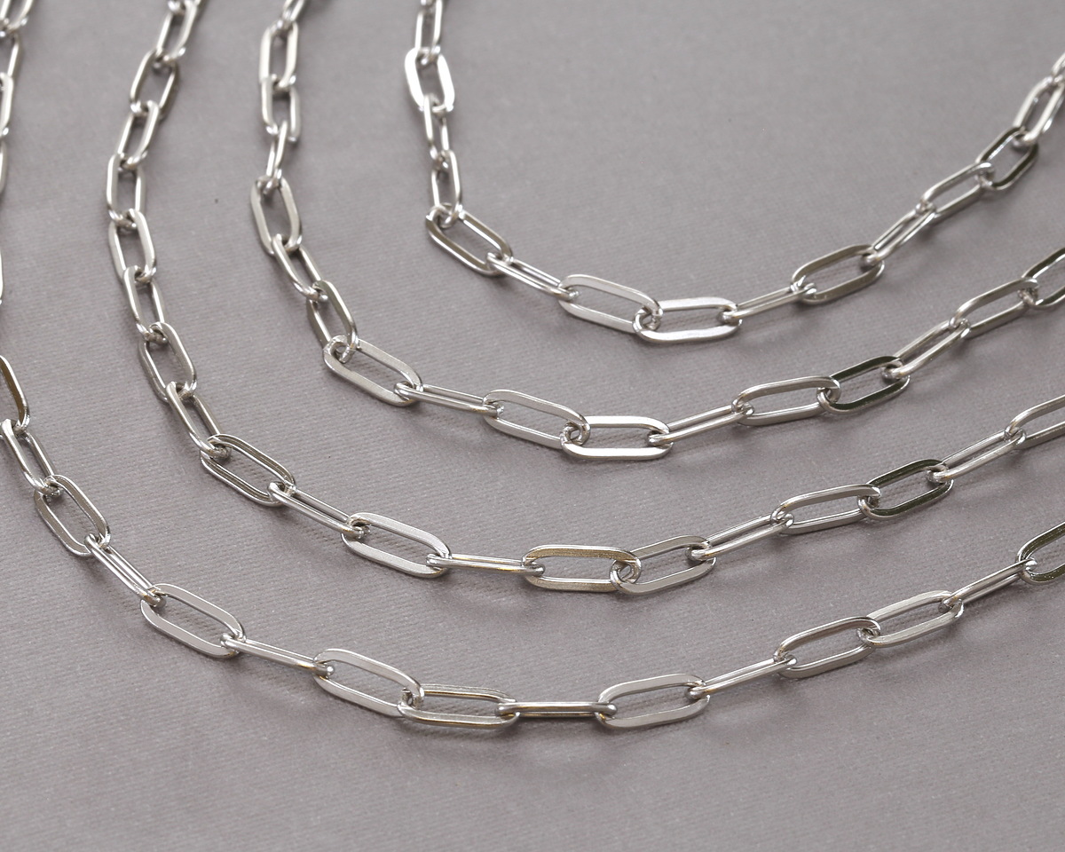 Stainless Steel Flat Paperclip Chain, 11x4mm links, 5' Package