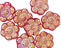 Czech Glass Ruby AB Wild Rose Coin 13mm