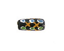 African Glass (Krobo) Black Powder-Cast Hand-Painted Yellow Lattice w/ Green & Blue Dots Tube 15-18x9mm