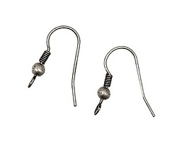 Antique Silver (plated) Earwire w/ Coil & Ball 22x19mm