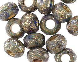 Czech Glass Etched Earth w/ Gold Lining Large Hole Fire Polished Rondelle 8x13mm