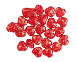 Czech Glass Ruby Red w/ Gold Wash Heart 6mm