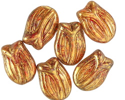 Czech Glass Cherry Red w/ Gold Luster Tulip 16x12mm