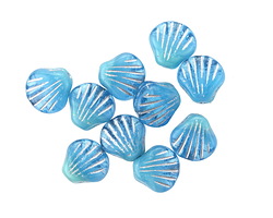 Czech Glass Aquamarine Waters w/ Silver Scallop Shell 9mm