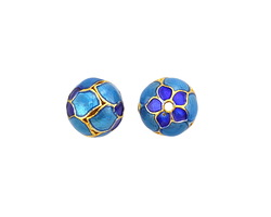 Cloisonné Blue & Aqua w/ Gold Finish 5-Point Flower Round 10mm