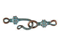 Patina Blue Copper (plated) Coiled Hook & Eye Clasp Set 25x10mm (hook), 24x8mm (eye)