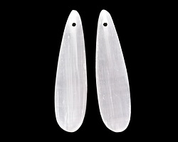 Selenite Thin Teardrop Pendant Pair 12x46mm
