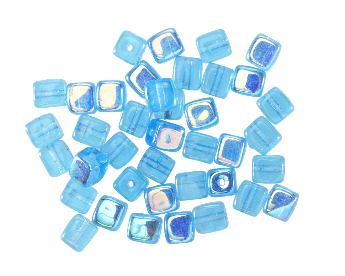 Czech Glass Aquamarine AB Cube 4mm