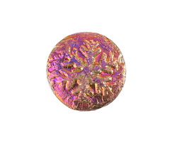 Czech Glass Textured Rosaline w/ Metallic Rainbow Snowflake Coin Cabochon 21mm