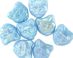 Czech Glass Turquoise AB Cat Head 12mm