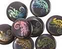 Czech Glass Laser Etched Chameleon on Jet AB Coin 17mm
