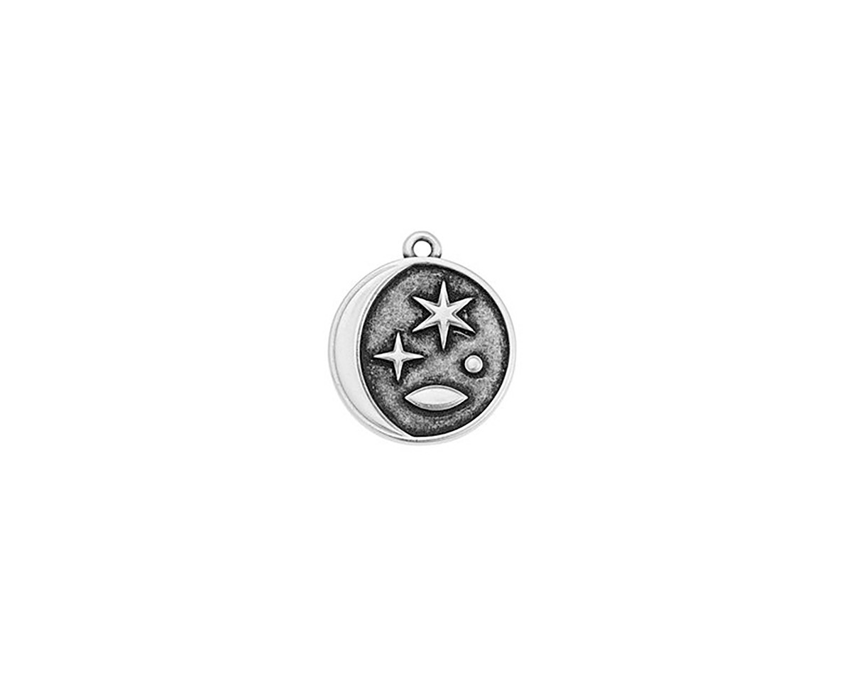 Antique Silver (plated) Crescent Moon Celestial Scene Coin Focal 18x20mm