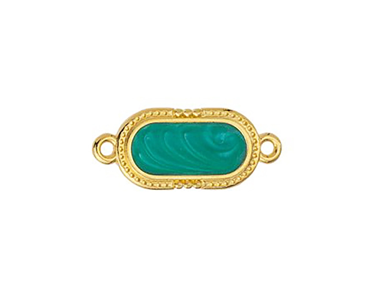 24K Gold (plated) Emerald Pearl Enamel Oval Focal Link 23x10mm