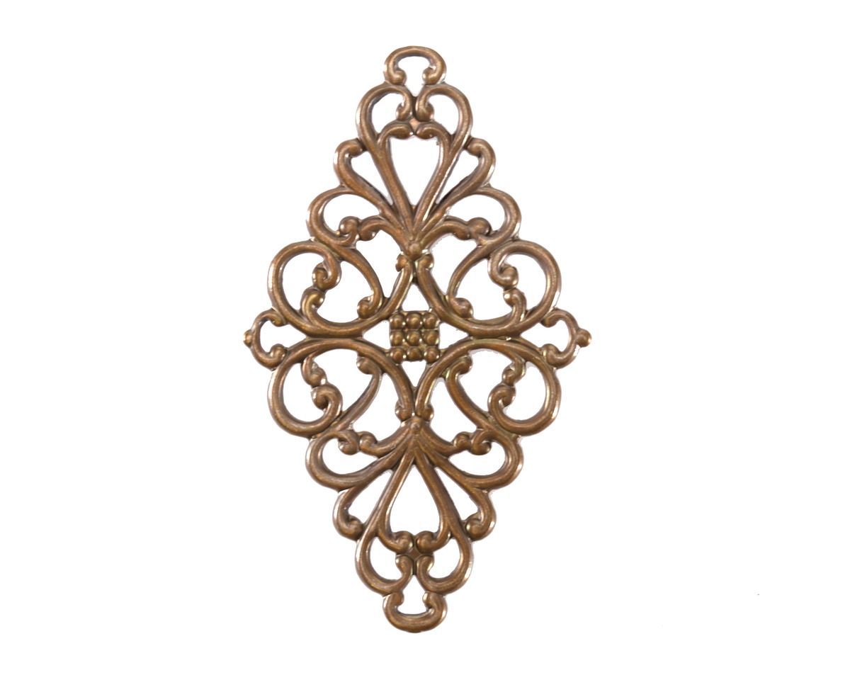 Vintaj Natural Brass Rococo Diamond Filigree Focal 44x26mm