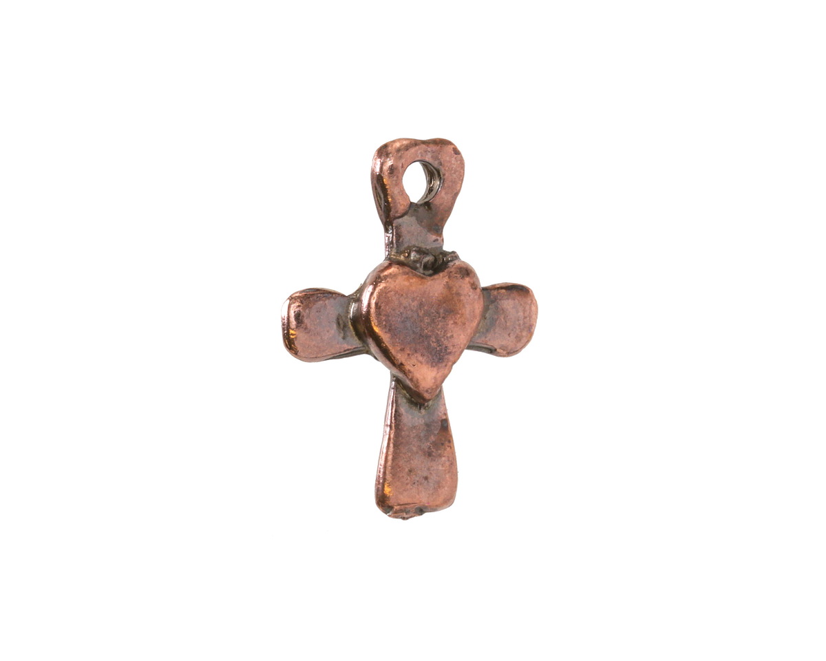 Mykonos Antique Copper (plated) Cross w/ Heart Focal 15x21mm