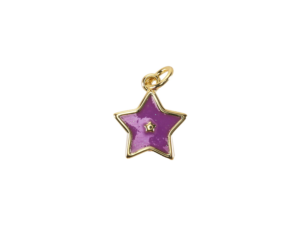 18k Gold (plated) Glitter Orchid Enamel Star Focal 11.5x13mm