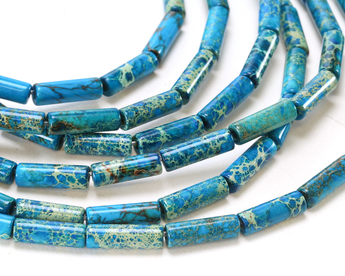 Teal Impression Jasper Tube 14x4mm