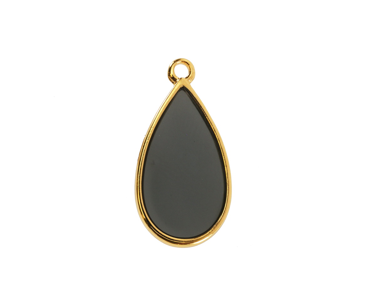 24K Gold (Plated) Transparent Jet Resin Drop Focal 13x23mm