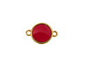 24K Gold (Plated) Transparent Ruby Red Resin Round Focal Link 12x17mm