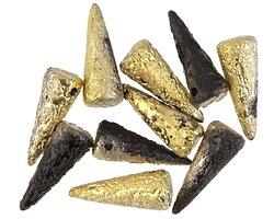 Czech Glass Matte Textured Jet w/ Gold Spike 7x17mm