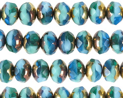 Czech Glass Mermaid Cove w/ Gold Fire Polished Rondelle 6x9mm
