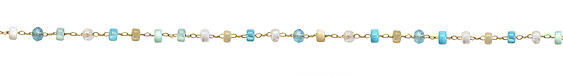 Ocean Mix Crystal & Mother of Pearl Heishi Gold (plated) Stainless Steel Bead Chain