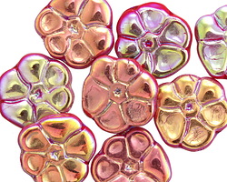 Czech Glass Cherry Red AB Primrose Flower 15mm