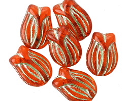 Czech Glass Hyacinth w/ Metallic Green Tulip 16x12mm