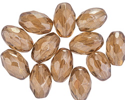 Czech Glass Smoky Topaz w/ Silver Luster Fire Polished Rice 12x8mm