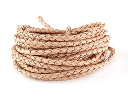 Natural Braided Bolo Leather Cord 3mm, 3 meters