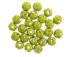 Czech Glass Avocado w/ Gold Large Hole Melon Round 6mm