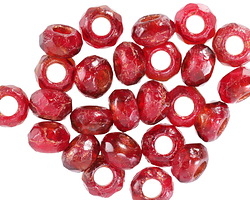 Czech Glass Etched Ruby Red w/ Copper Large Hole Fire Polished Rondelle 5x8mm