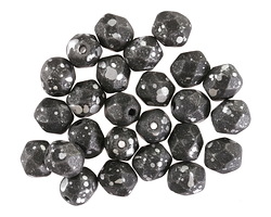 Czech Glass Matte Jet w/ Silver Flecks Fire Polished Round 6mm